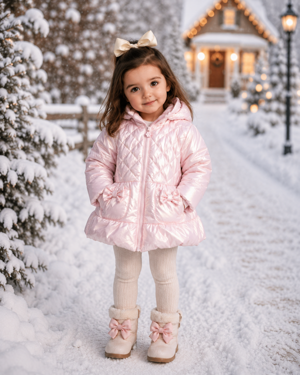 Winterjas shiny pink met bontkraag