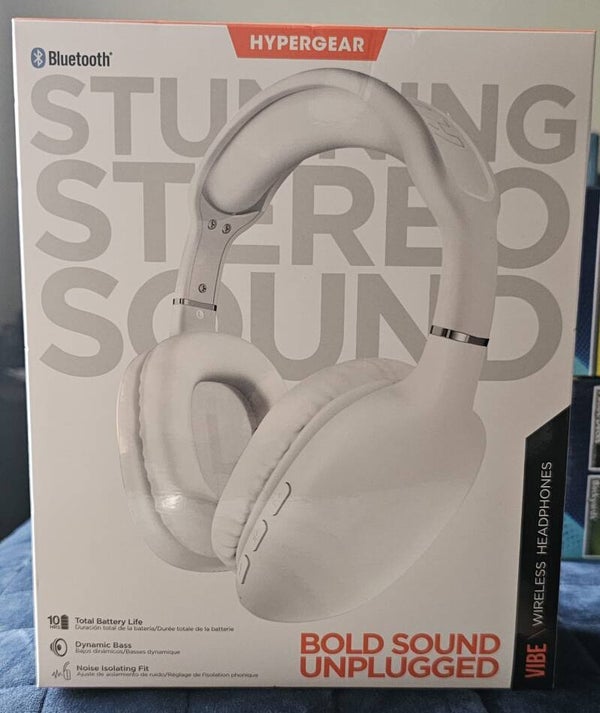 HyperGear Vibe Wireless Headphones - White - Bluetooth, Built-In Mic, 10H Playtime - NEW Sealed