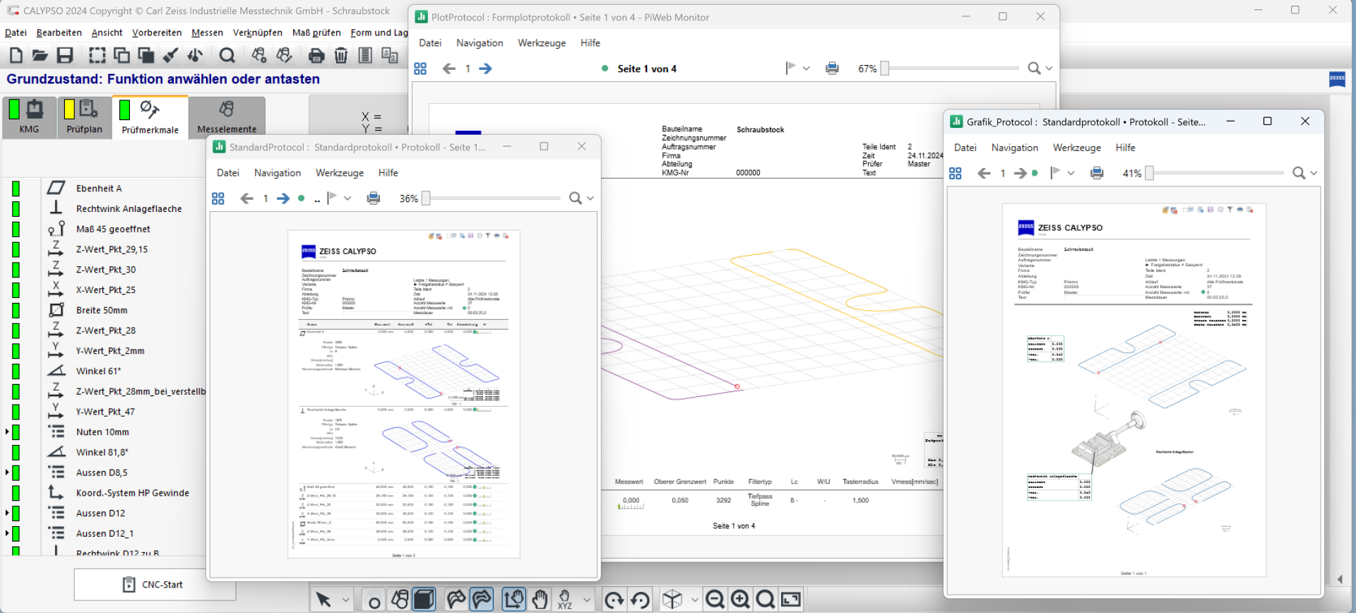 Calypso 3D Messprogramm sowie Darstellung von Formplotts und Protokolle
