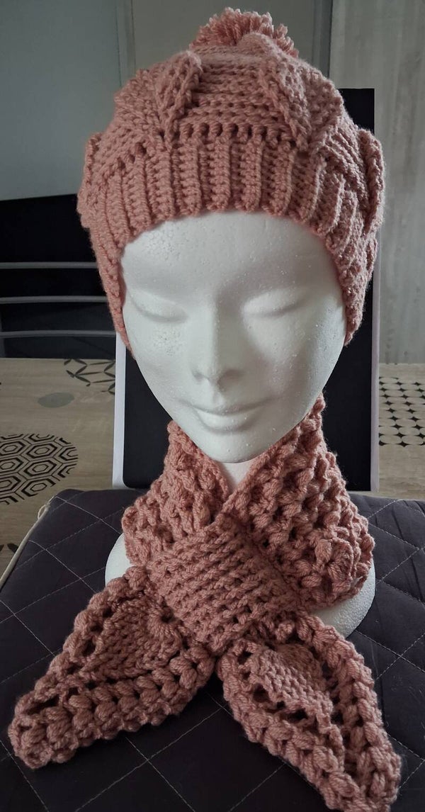 Bonnet + tour de cou Vieux Rose