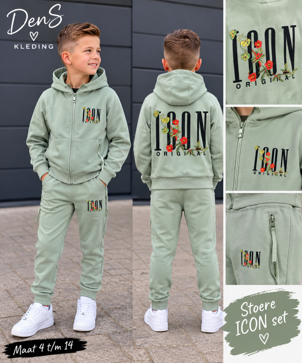 Stoere set ICON Boys Green Flowers