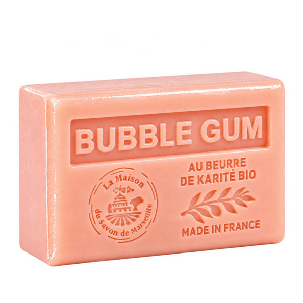 Savon artisanal parfum bubble gum, enrichi en beurre de karité bio