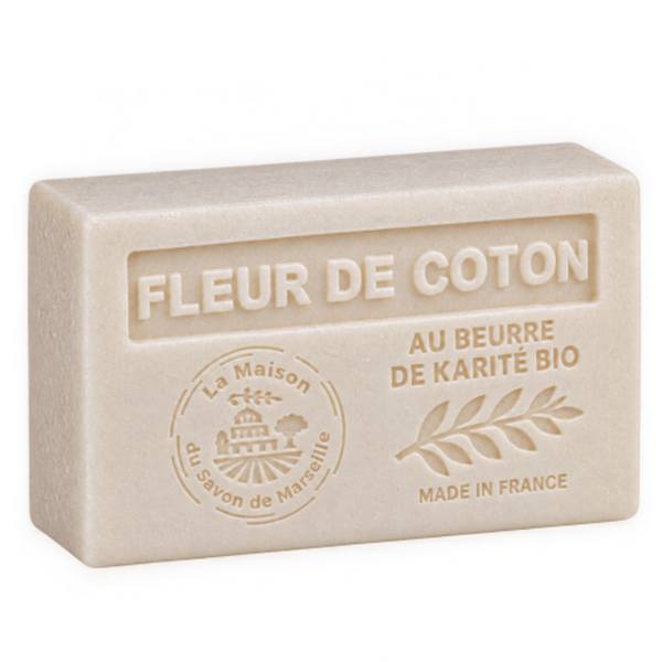Savon artisanal senteur fleur de coton au beurre de karité bio.