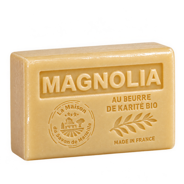 Savon artisanal parfum magnolia, enrichi en beurre de karité bio