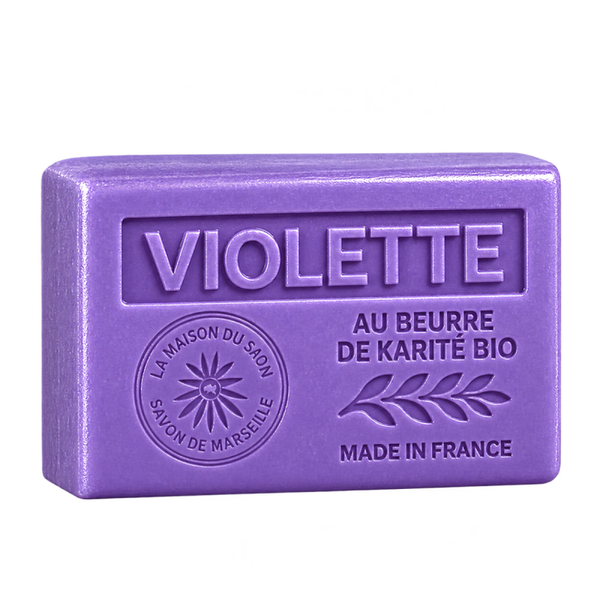 Savon artisanal parfum violette, enrichi en beurre de karité bio