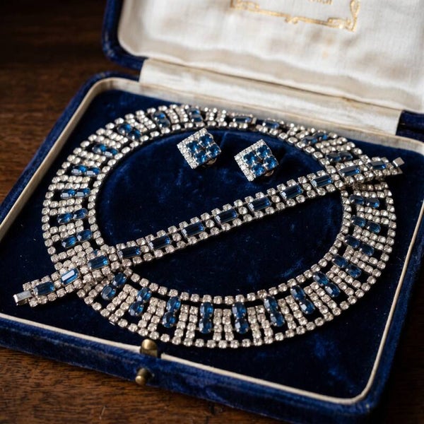 1950's Blue and Clear Rhinestone Vintage Jewellery Set