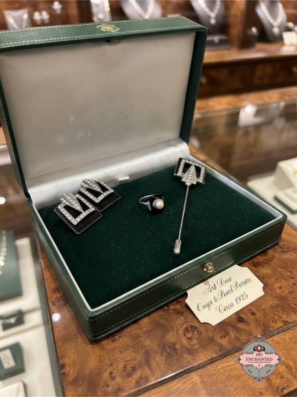 Vintage Ermani Bulatti Art Deco Silver Onix Set