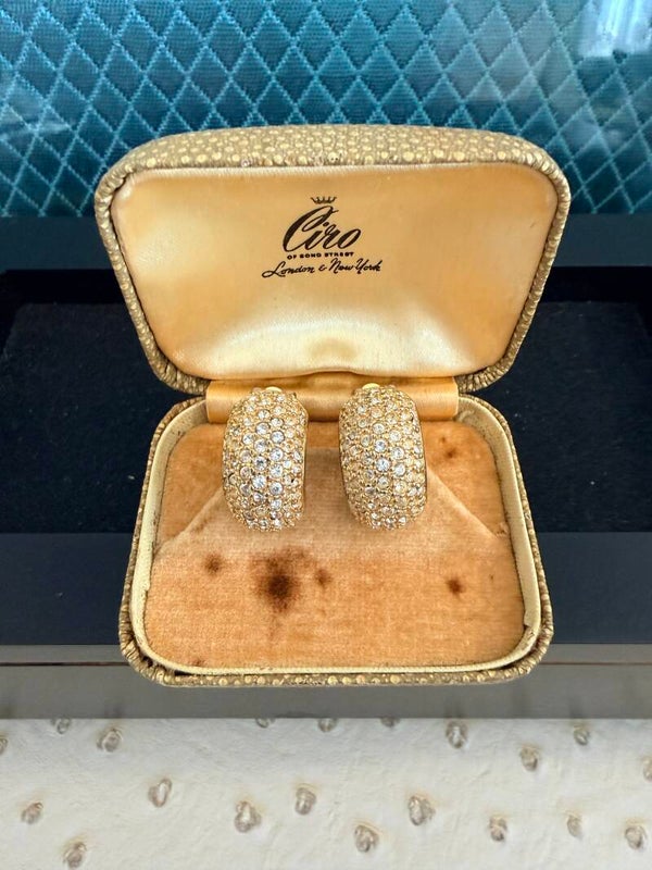 Vintage Ciro of Bond Street gold-plated rhinestone pave dome clip-on earrings