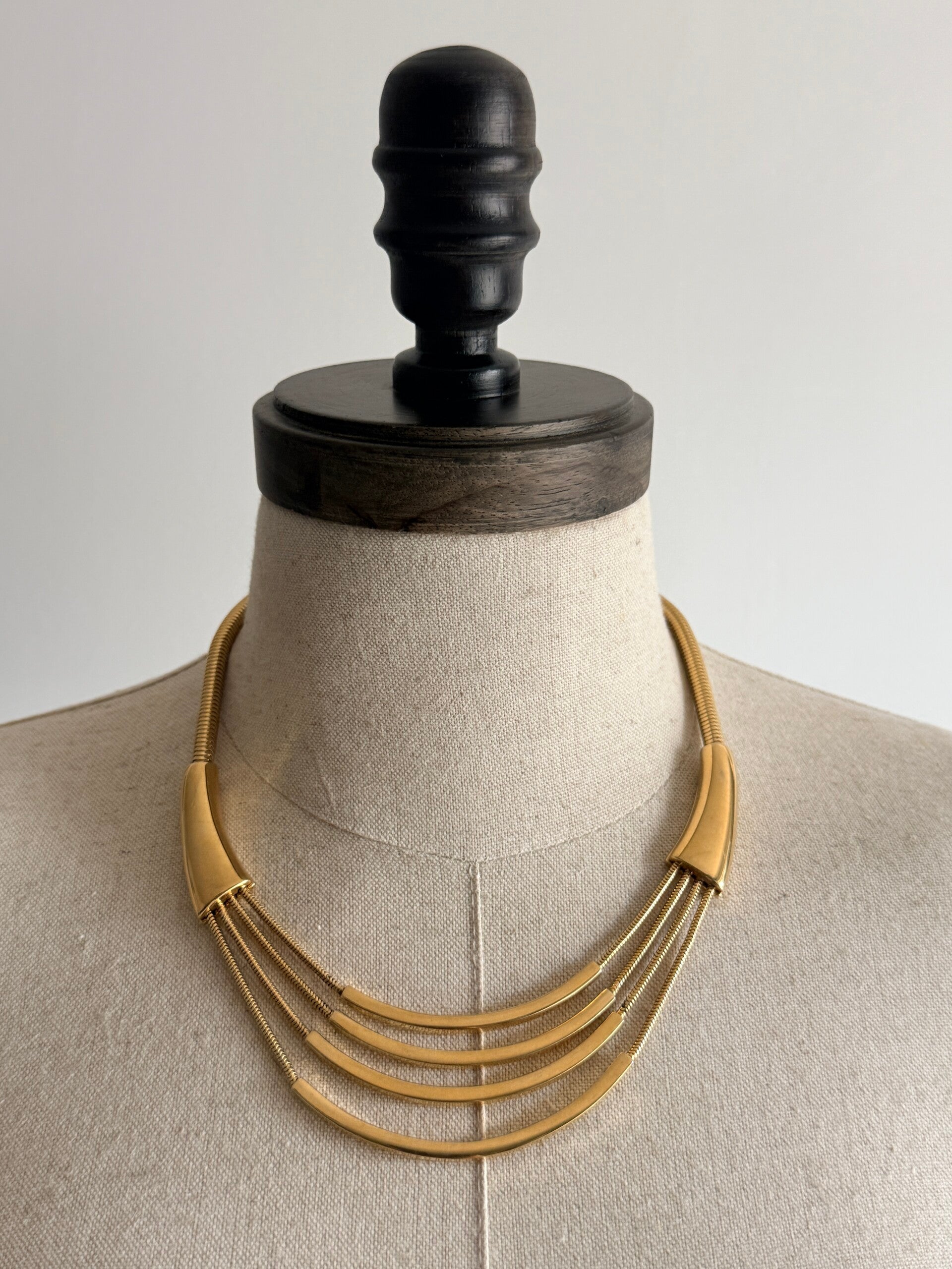 Vintage 1960s-70s Monet "Cleopatra" 4 Strand Goldtone Signed Necklace