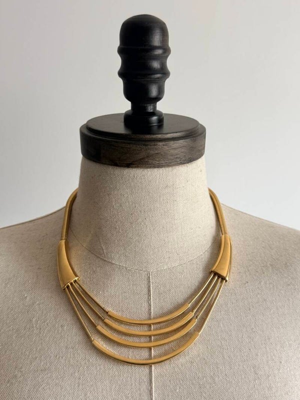 Vintage 1960s-70s Monet "Cleopatra" 4 Strand Goldtone Signed Necklace