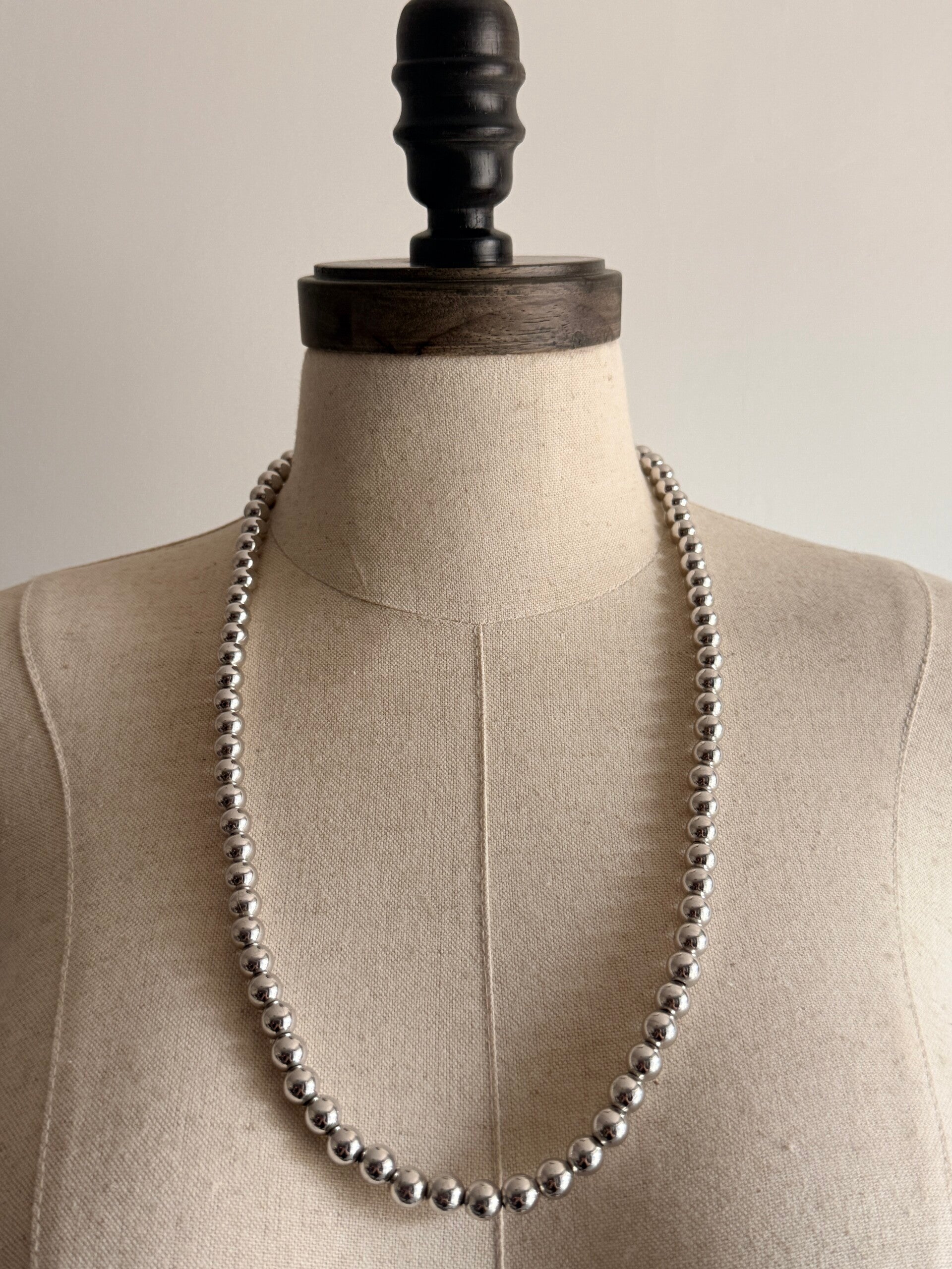 Vintage Monet Triple-Plated Silver-Tone Uniform Ball Bead Strand Necklace