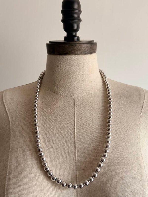 Vintage Monet Triple-Plated Silver-Tone Uniform Ball Bead Strand Necklace