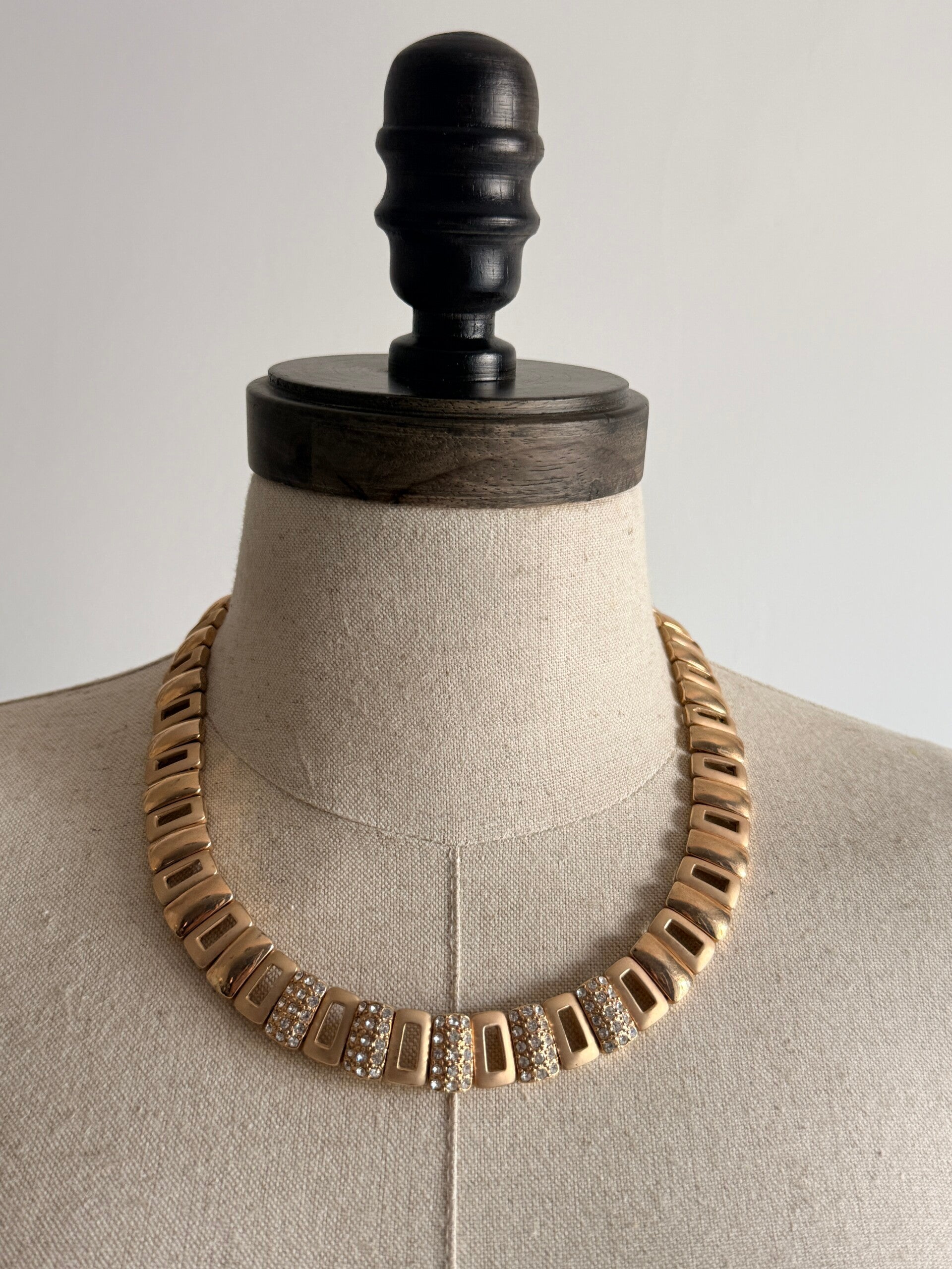 Vintage 1980's Rose Gold 2 Toned Polished & Matte Geometric Choker