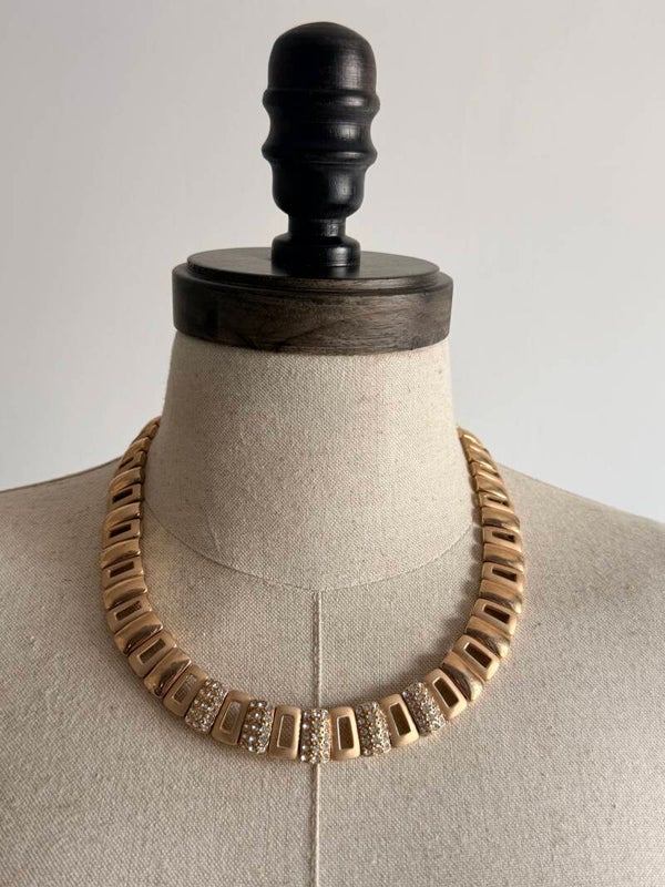 Vintage 1980's Rose Gold 2 Toned Polished & Matte Geometric Choker
