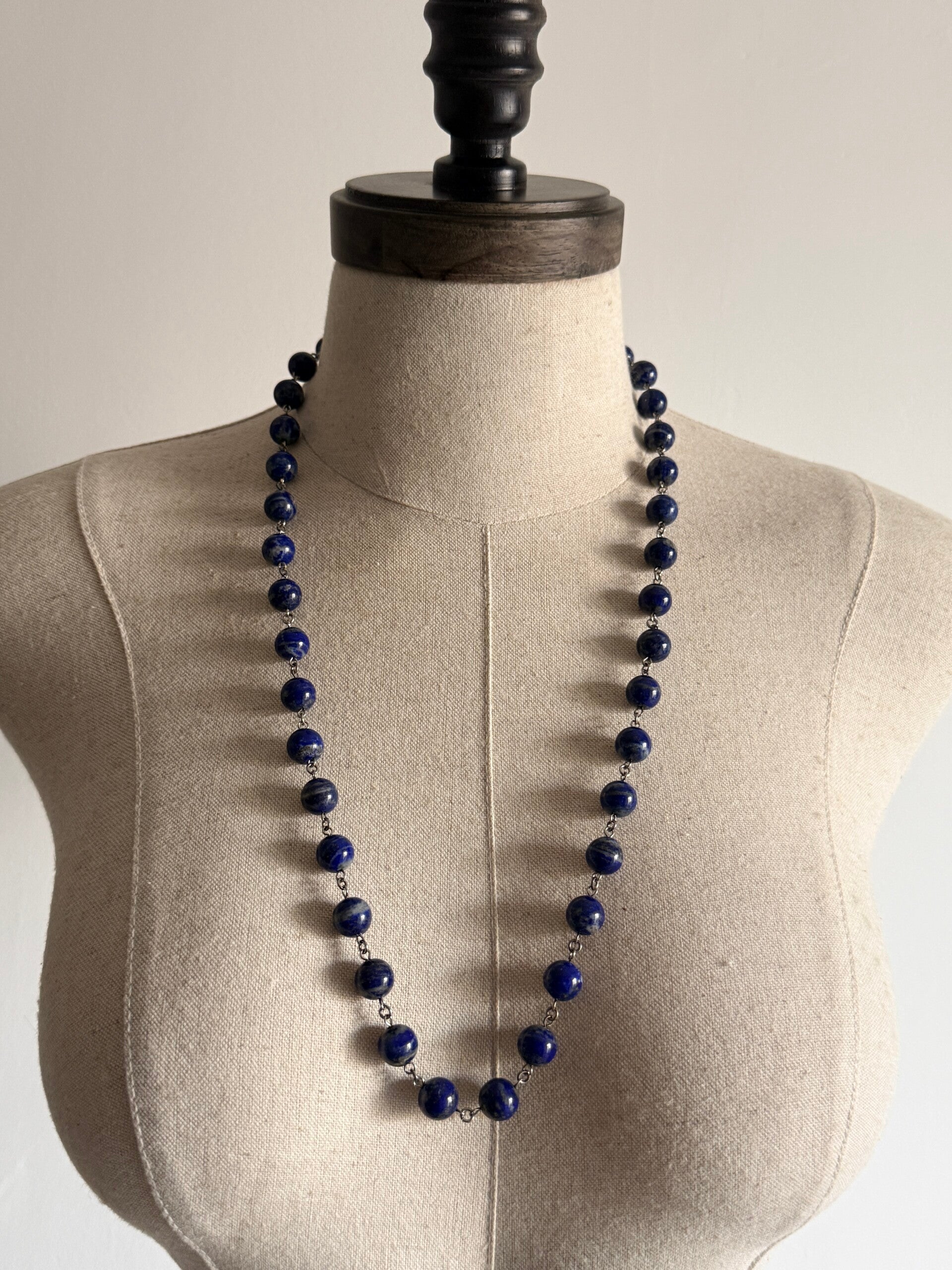 Long 78cm Rosary-style Wire-wrapped link Silver Chain Necklace