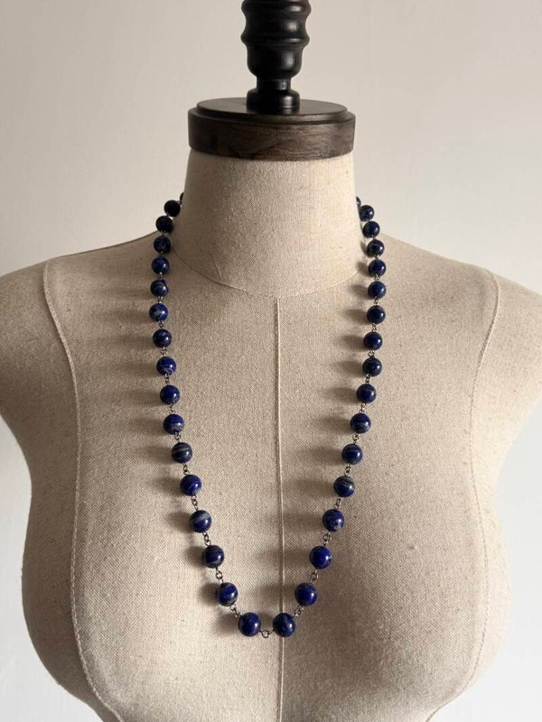 Long 78cm Rosary-style Wire-wrapped link Silver Chain Necklace