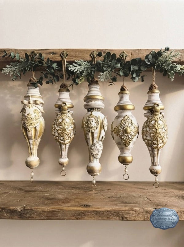 Unique 5 Vintage Large Wooden Ornaments