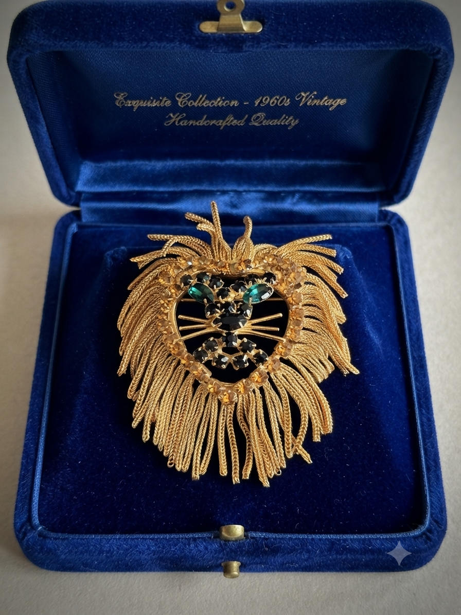 Vintage Unmarked 1960's Dominique / Juliana Lion Tassel Brooch