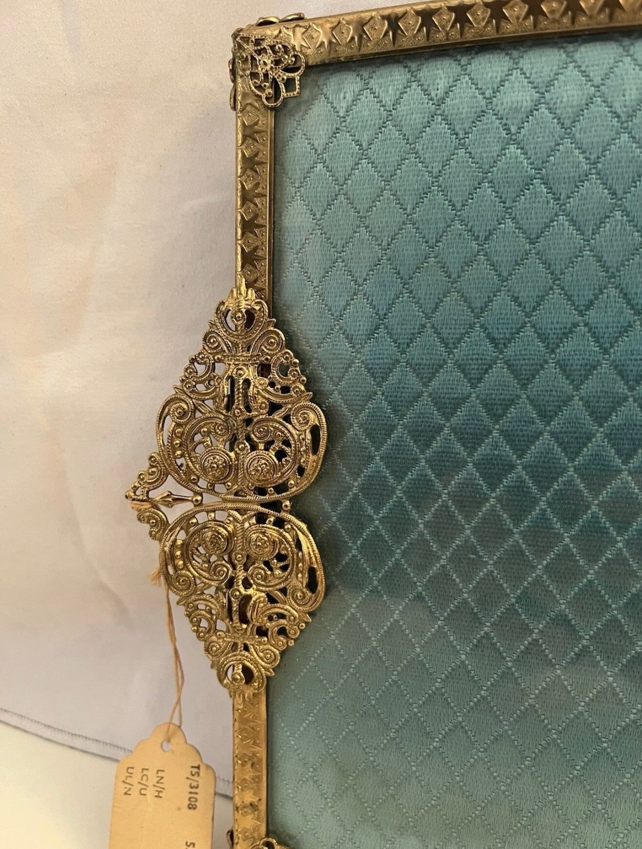 Regent Of London Antique Glass Tray With Teal Green Material Under Glass.