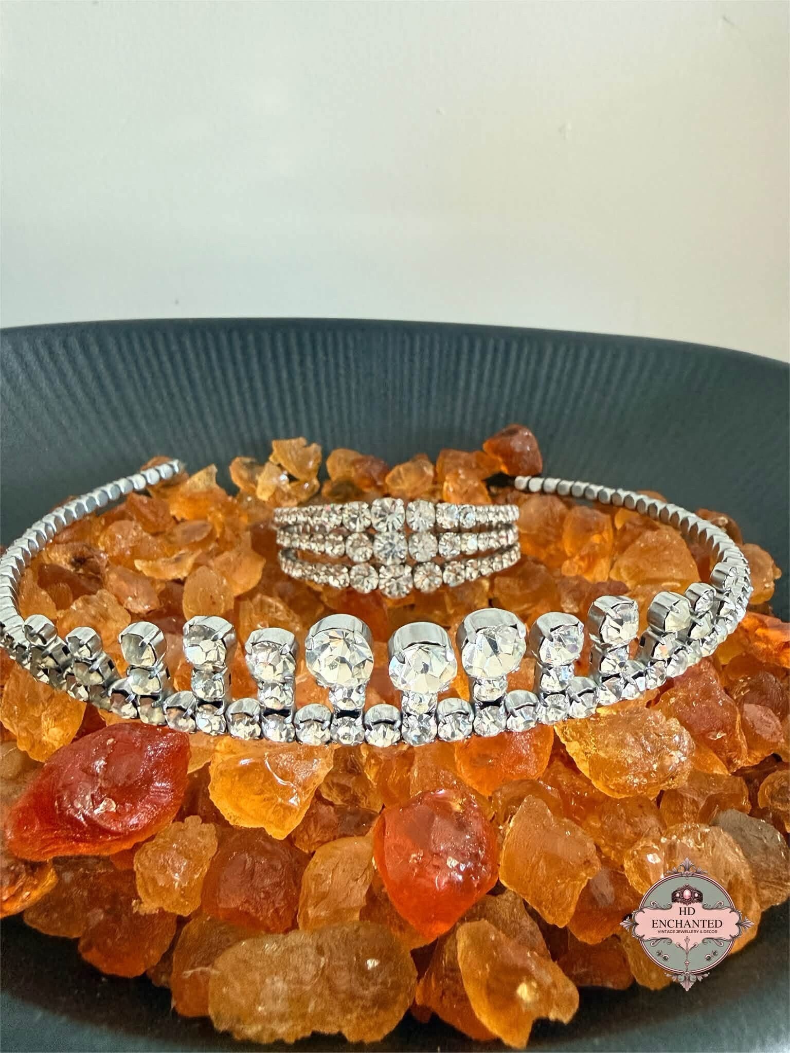 Vintage Crystal Statement Tiara and Bracelet