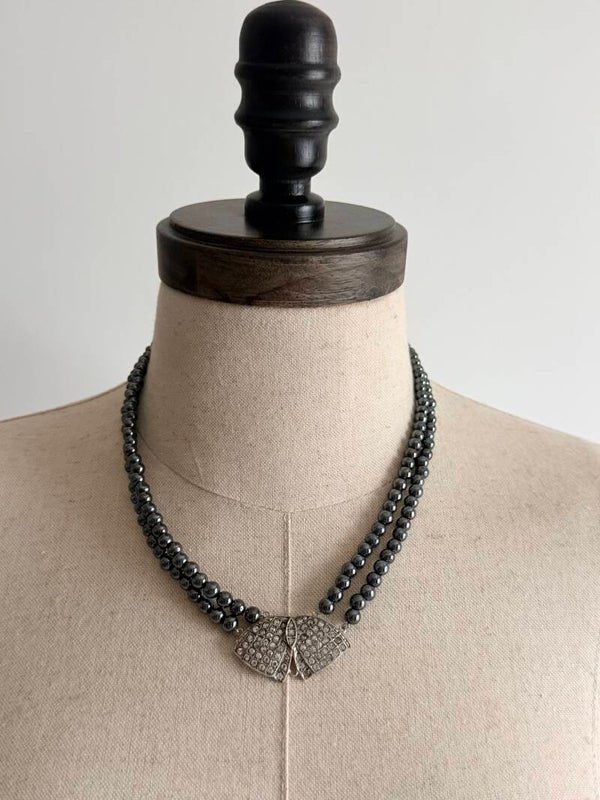 Art Deco Glewco Signed Multi-strand Silver and Hematite Choker Necklace