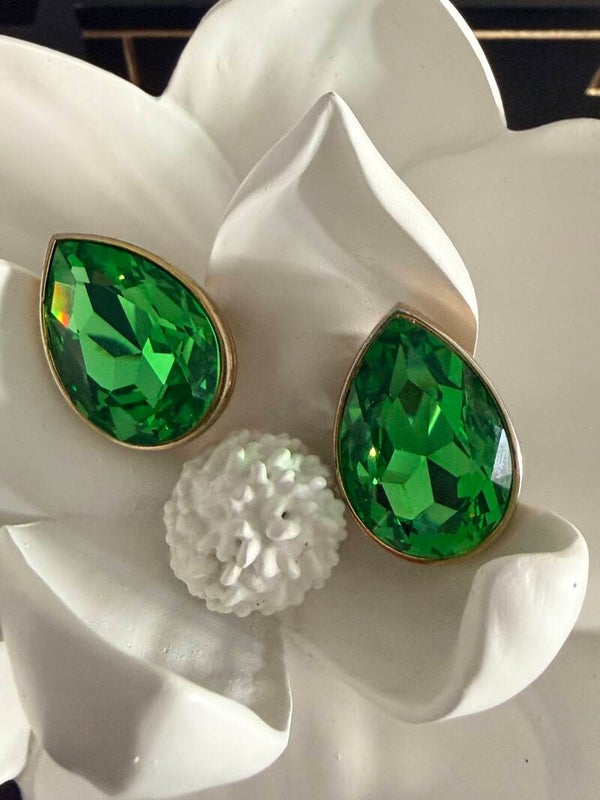 Vintage SPHINX Headlamp Peridot Crystal Earrings 1980s