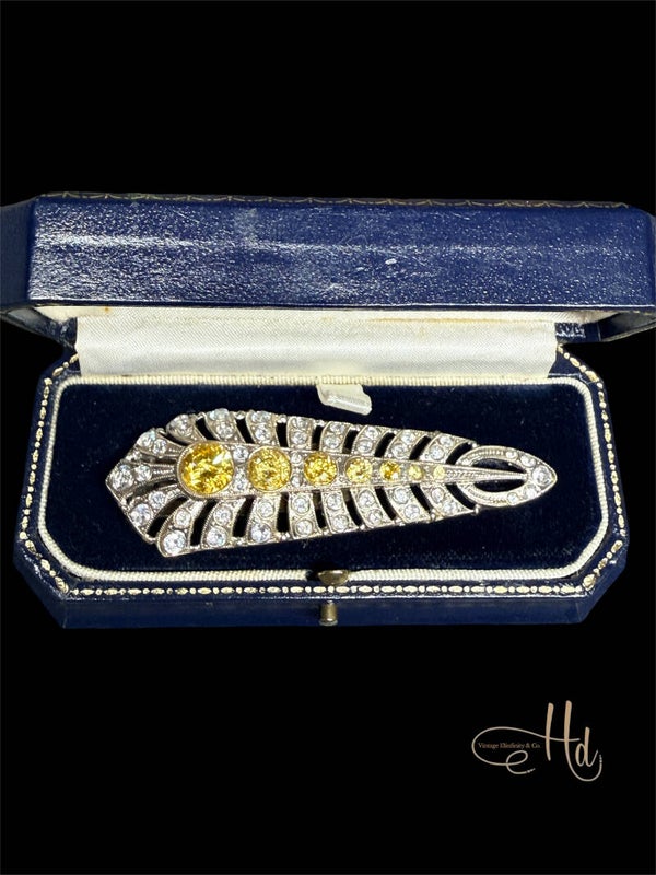 Art Deco Revival Feather Brooch with sparkling Cubic Zirconias