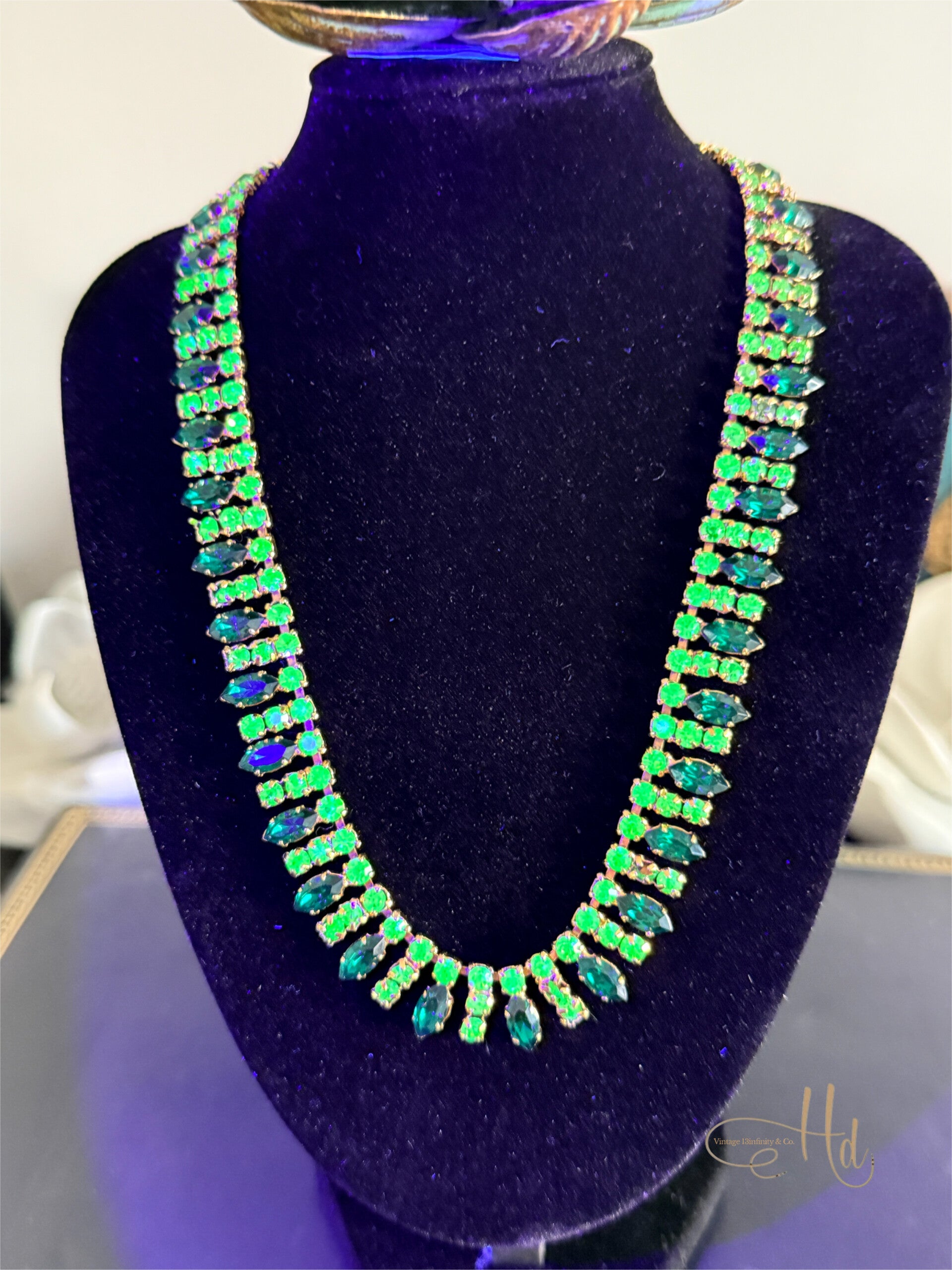 Vintage Multi-Tier Uranium Glass Rhinestone Statement Necklace