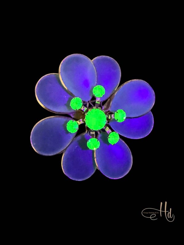 Glowing Mid-Century Vintage Uranium Glass Floral Brooch