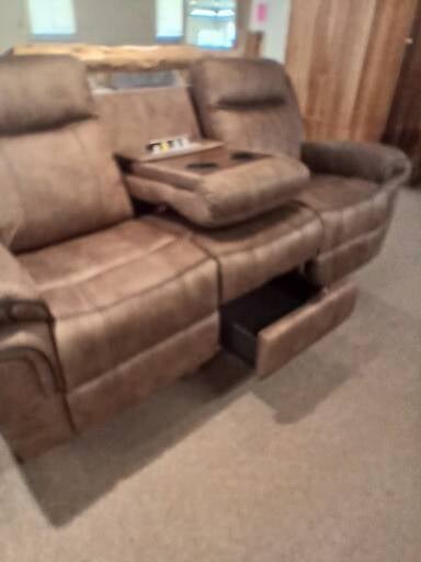 sofa with fold down table and drawer