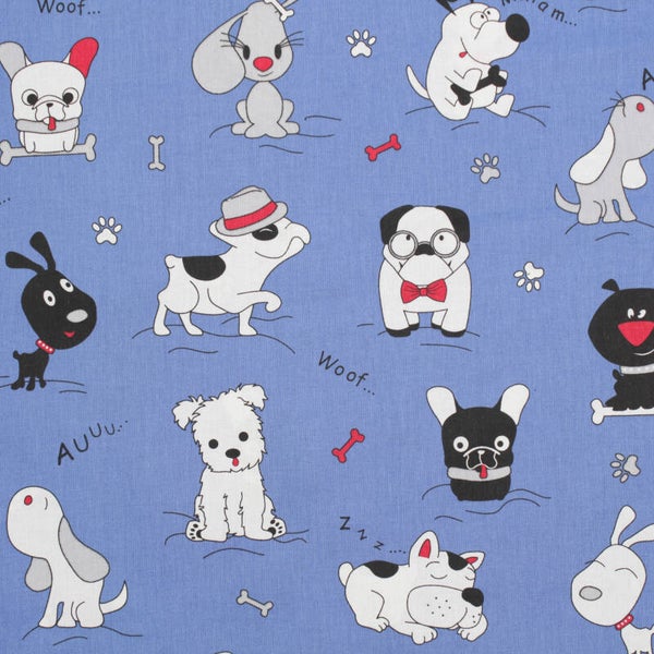 100% Cotton Happy Dogs Blue