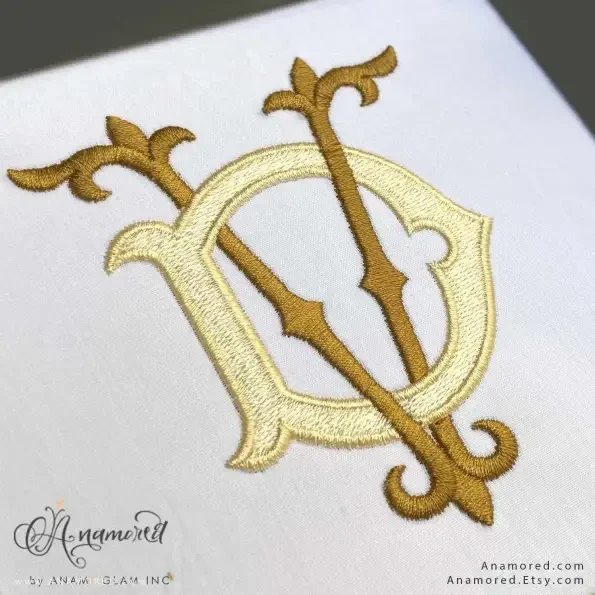 D and V embroidery monogram design, DV VD