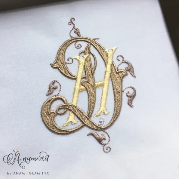 Interlocking D and H, DH, HD Embroidery Monogram Design