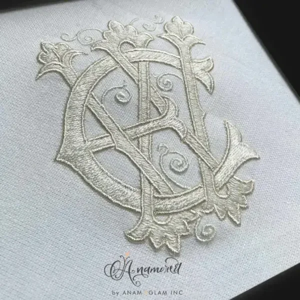 Interlocking E and W, EW or WE embroidery monogram