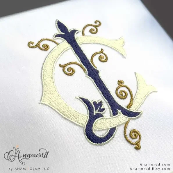 Interlocking J and C, JC or CJ embroidery monogram
