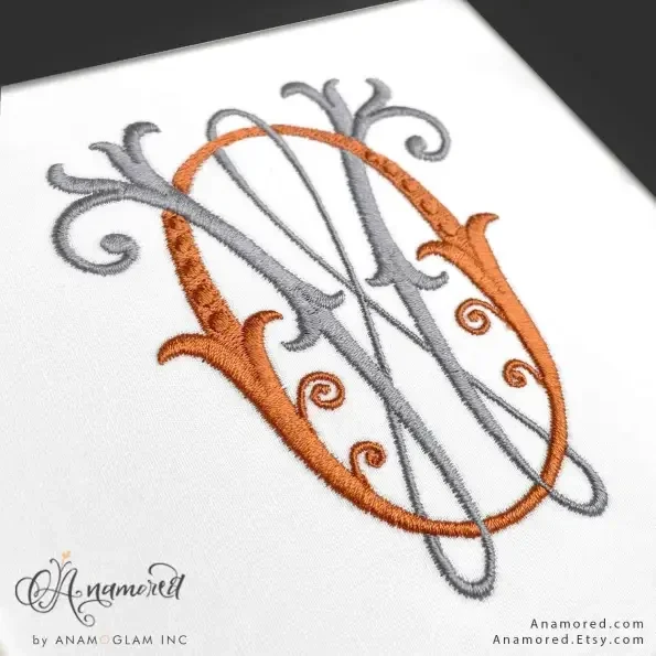Interlocking O and W, OW WO Embroidery Monogram Design