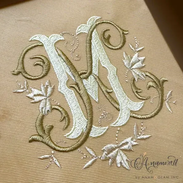 M and K, MK KM Interlocking Embroidery Monogram Design