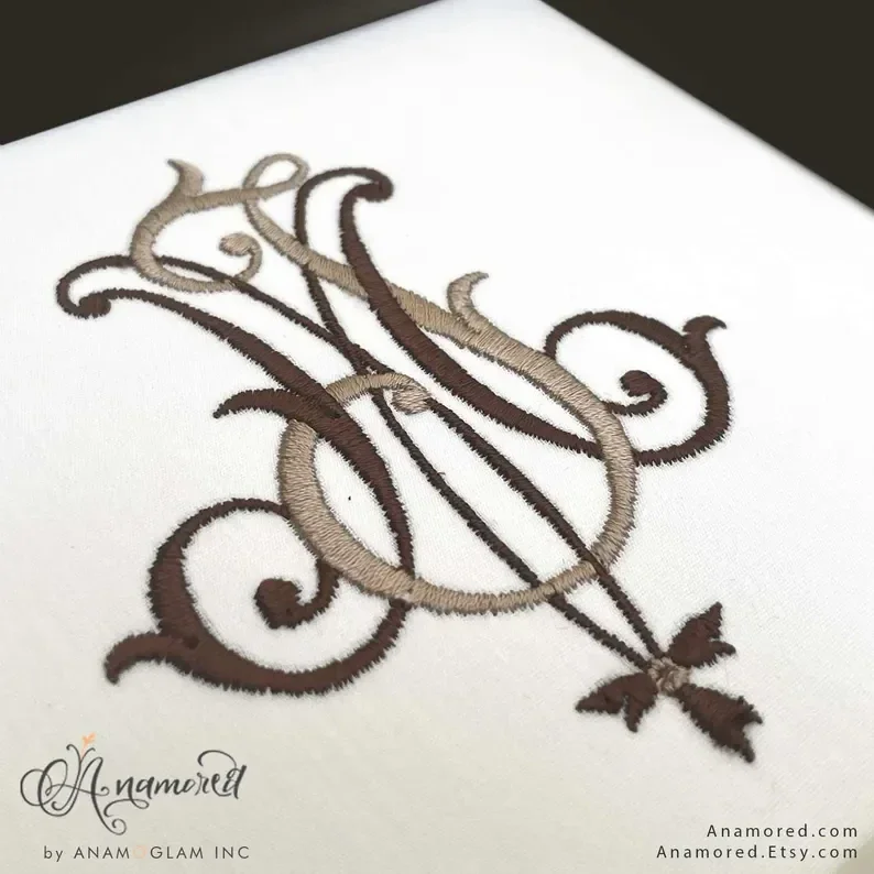 Interlocking J and M Embroidery Monogram Design. Vintage Pattern