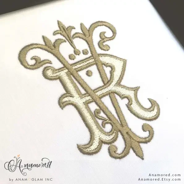 R and V Interlocking Embroidery Monogram Design, RV VR