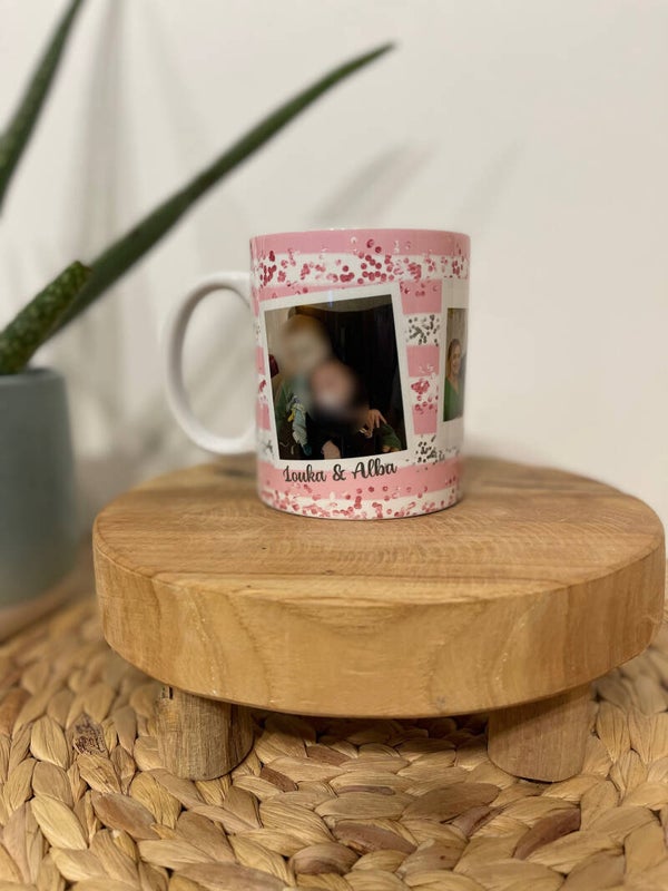 Mug fond rose avec photos