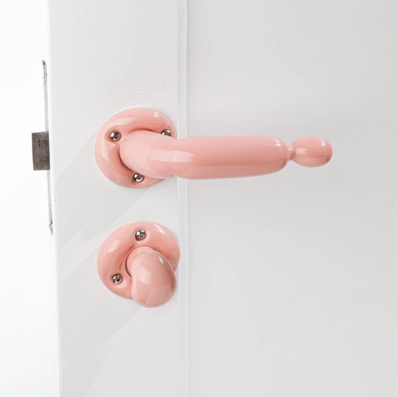 pussy pink didlo door handle maarten kok rozet rosette toilet lock