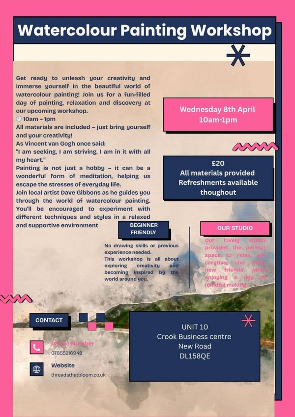 Watercolour Painting Workshop in person 8th April