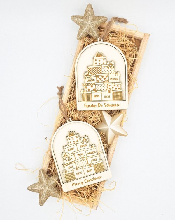 Familie kersthanger pakjes
