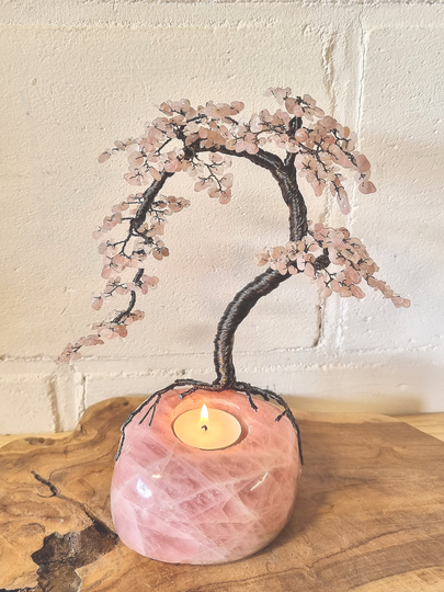 Edelsteen boom Rozenkwarts op theelichthouder