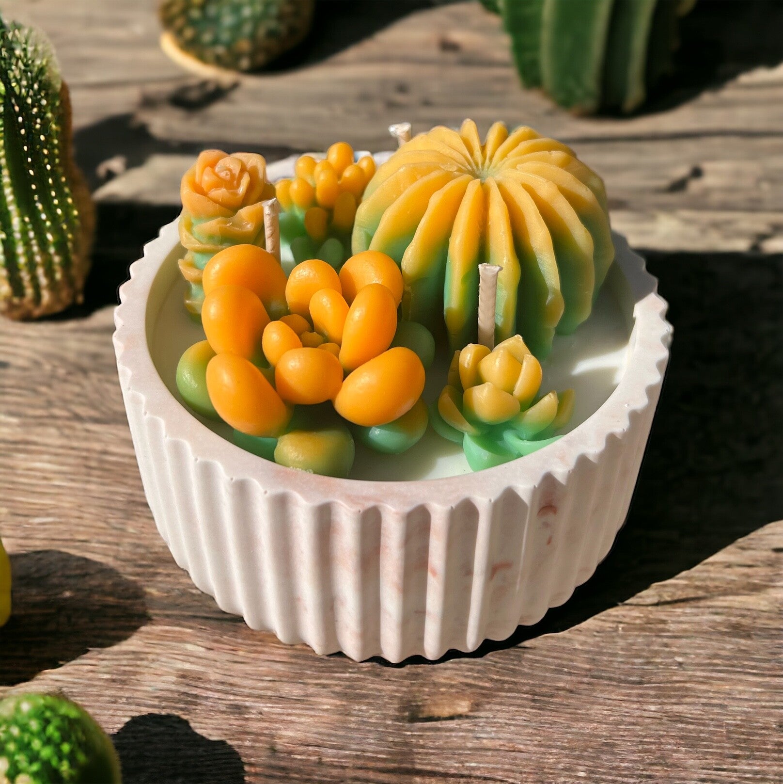Bougie Cactus strié orange