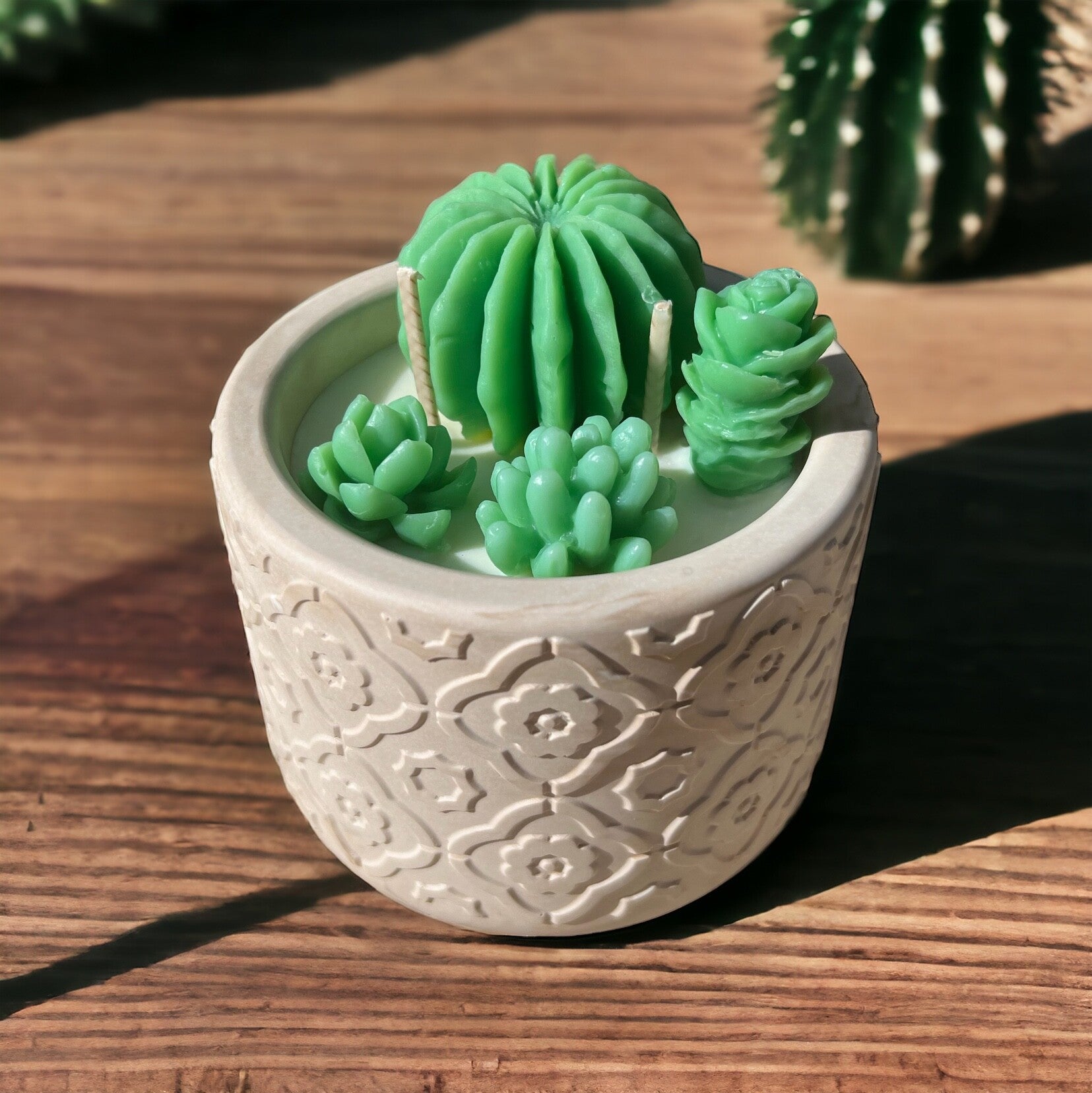 Bougie Cactus motif carreaux de ciment