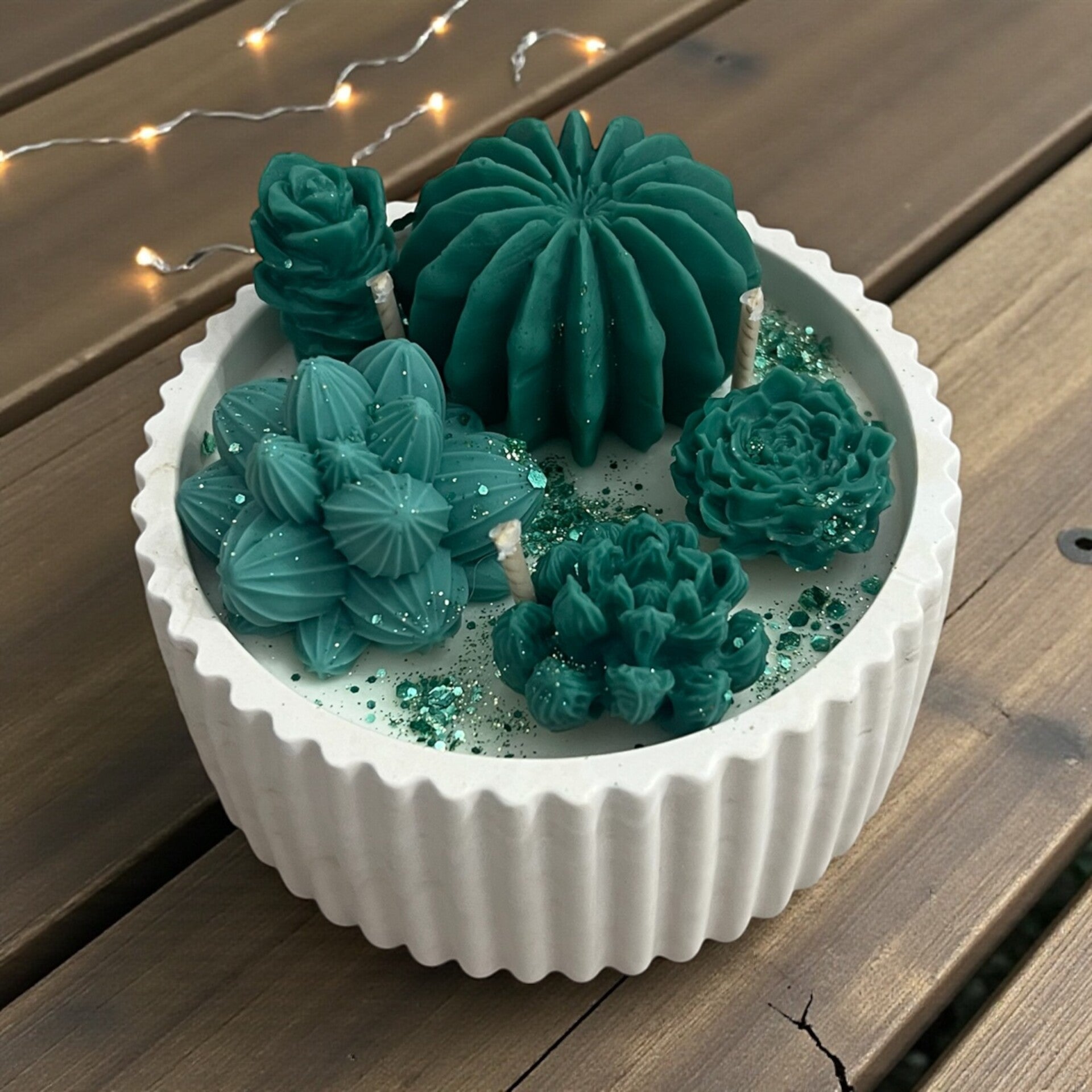 Bougie Cactus strié Cachemire et soie