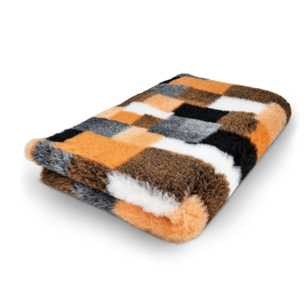 Vetbed patchwork oranje, zwart en wit