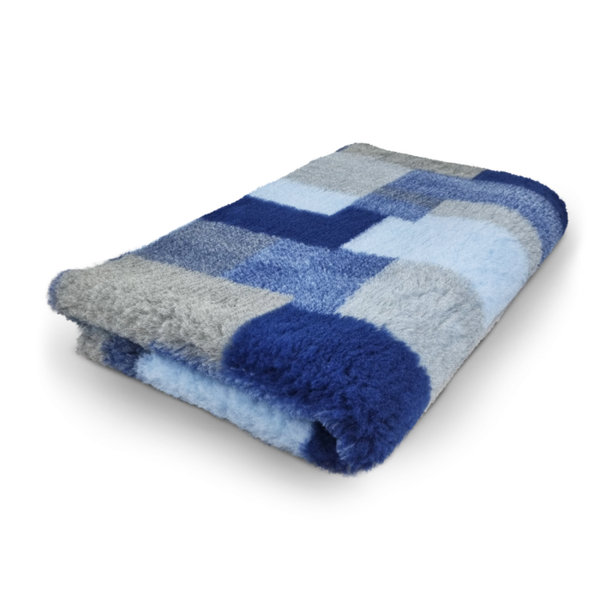 Vetbed patchwork lichtblauw, grijs en antraciet