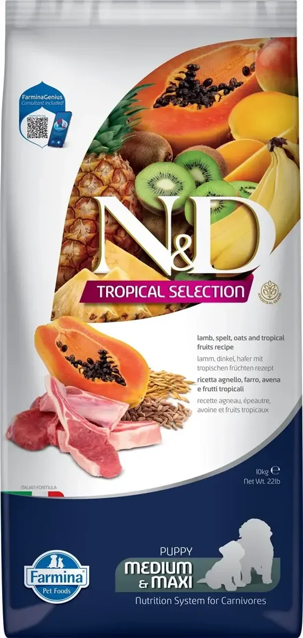 N&D lam, spelt, haver&tropisch fruit puppy